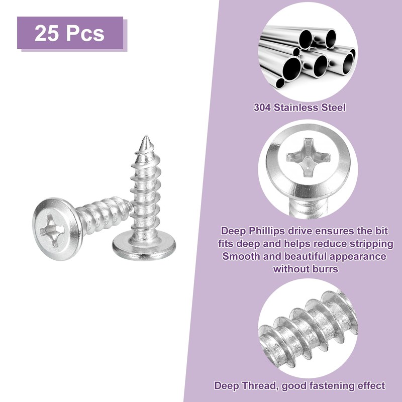 sourcing map M6x20mm Flat Head Phillips Drive Self Tapping Screws,