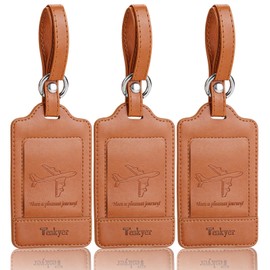 Teskyer Luggage Tags, 3 Pack Premium PU Leather Luggage Tags Privacy Protection Travel Bag Labels Suitcase Tags