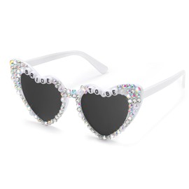 Etercycle Etercycle Bride Sunglasses For Bachelorette, Heart Glasses Bride To Be Gifts, White Rhinestone Glasses For Bachelorette Party Favors