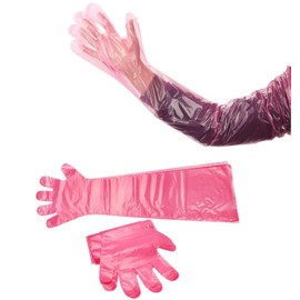 50 Pack Disposable Veterinary Insemination Gloves,Long Plastic Red Gloves (35.5 inches) for Field Dressing,Household Cleaning and Multi-Task Use