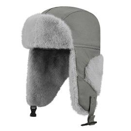Clakllie Winter Warm Faux Fur Hat with Ear Warmers, Unisex Aviator Hat, Pilot Hat, Ear Muffs, Trapper Hat, Aviator Hat, Bomber Hat, Ushanka Russian Hat, Winter Hat with Ear Flaps, DPL11-Gray