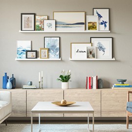 Wallniture Denver Multi Size 60"-30"-30" Floating Shelves for Picture Frames Collage Wall Decor, Book Display Shelf, Picture Ledge Shelf, Wall Shelves for Bedroom, Set of 3 White