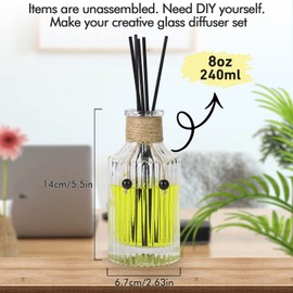 Reed Diffuser Bottle Set of 2 Glass Diffuser Bottles 8oz/250ml Empty Glass Diffuser Bottles with Stoppers and Reed Sticks Clear Decorative Bottle Set Bulk Reusable Perfume Jar