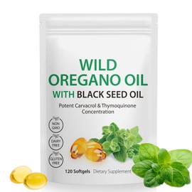 Cápsulas blandas de aceite de orégano, 120 unidades, 2 en 1, 6000 mg de aceite de orégano con aceite de semilla negra 200 mg, cápsulas de suplemento d