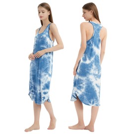 GYS Long Nightgown for Women - Viscose Made from Bamboo, Soft Sleeveless Sleep Shirt Summer Cute Racerback Sleep Dress, Tie Dye, XX-Large Plus