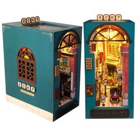 Cjeuxnr DIY Book Nook Kit Bookend Stand Bookshelf Insert Bookcase Miniature House Room Model with LED Light 3D Wooden Puzzle Model Building (an Oriental Tale)