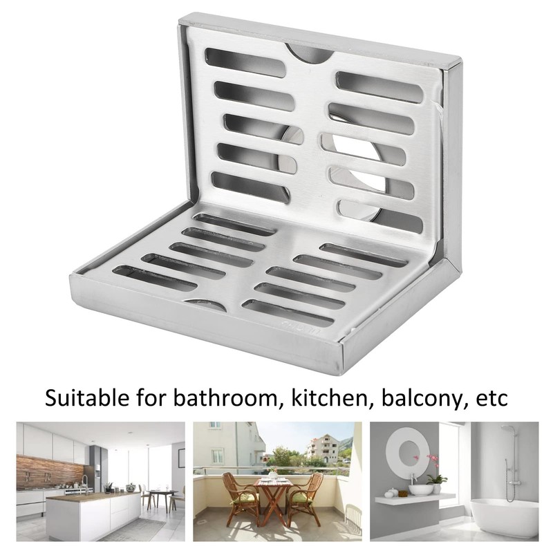 Pomya Corner Floor Drain, L Shaped, Stainless Steel, Silver, Rustproof,