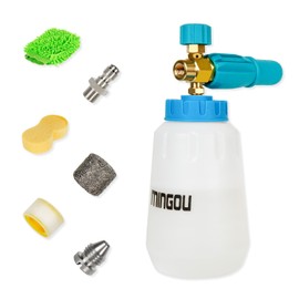 MINGOU Foam Cannon for Pressure Washer Soap Dispenser Snow Foam Cannon Car Wash with 1/4" Quick Connector,1L Bottle, Additional 1.15 mm Orifice Nozzle(Blue)
