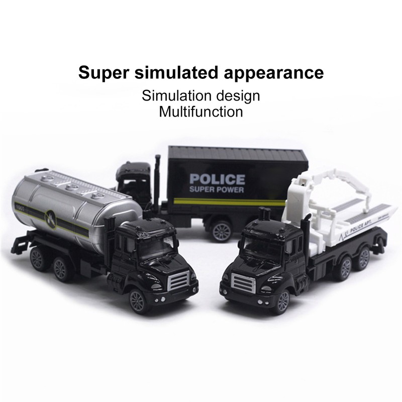 3pcs 1:50 Truck Model Toy Set Pull Back Recovery Tanker