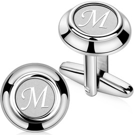 AMITER 26 Letters Tie Clip and Cufflinks for Men, Initial Tie Bar & Cuff Links Set Necktie Clip for Business, Wedding, Anniversary, Metal