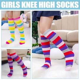 3-12 Year Old Girls Knee High Socks Kids Cute Crazy Funny Animal Pattern Long Boot Socks 6 Pairs (Rainbow Socks)