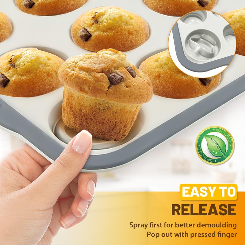 Silicone Muffin Pan, 12 Cups Non-Stick Cupcake Pan, Food-Grade BPA-Free