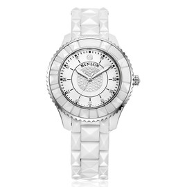 BINLUN Mens White Ceramic Quartz Wrist Watches with Second Hand Luminous Waterproof Analogue Watch Valentine Gifts