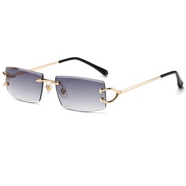 LIGOES Rectangle Sunglasses Metal Fashion Sunglasses Frameless UV400 Lens Sun Protection Glasses (Gold with Grey)
