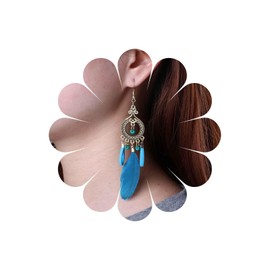 Sttiafay Boho Filigree Drop Earrings Long Feather Earrings White Feather Tassel Earrings Vintage Ethnic Filigree Earrings Jewellery for Women, Zinc, No Gemstone