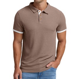 Sailwind Men's Waffle Knit Short Sleeve Casual Polo Shirts Dark Khaki