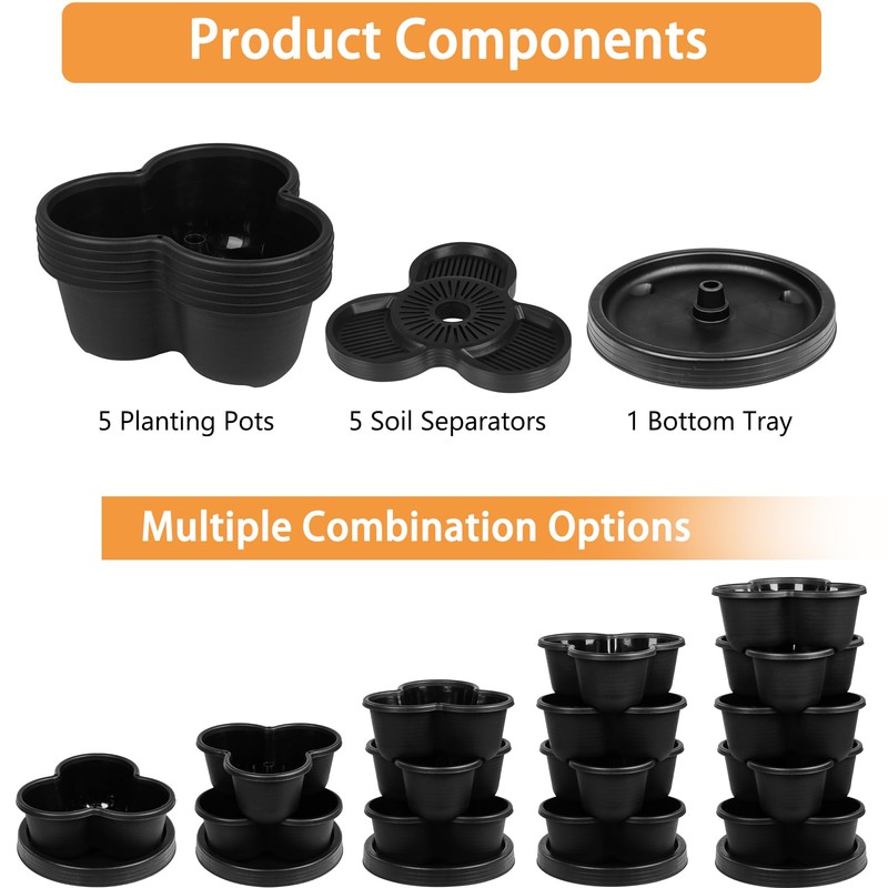 VECELO 5 Tier Vertical Garden Planter, Self Watering Stackable Planters