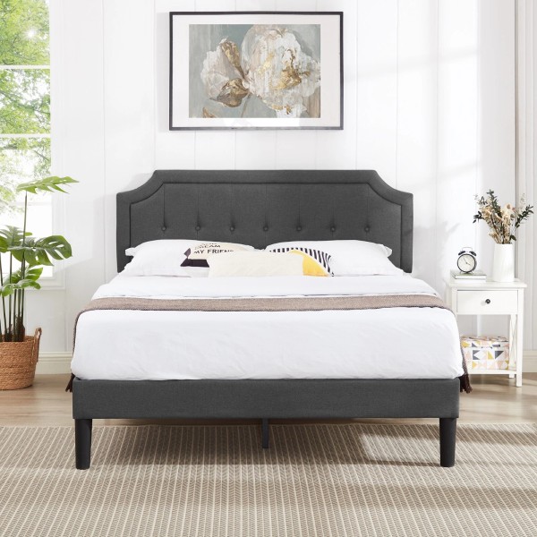 VECELO Upholstered Metal Bed Frame w/ Adjustable Headboard Twin/Full/Quee -