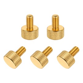 sourcing map 5 Pcs M5x12mm Flat Head Knurled Thumb Screws, Solid Aluminum Alloy Fully Threaded Thumbscrew Bolts Fasteners for PC Computer Cases Graphics Card, Gold