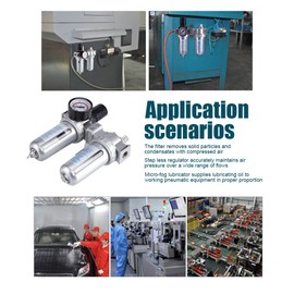 Zerodis 3/8'' Air Pressure Regulator Gauge, 3 in1 Air Pressure Compressor Filter Gauge Oil Regulator Water Separator with Pressure Gauge Air Compressor Filter Regulator Water Oil Separator