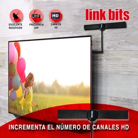 LINK BITS INHD01 Antena de TV Digital para Interior, Alta Definición HDTV Ultra Compacta, Amplifica la Recepción de Canales