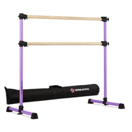 VITA Barre Portable Freestanding Double Ballet Barre, Prodigy, 4 Ft Bars, Purple, Wood, with Bag | Adjustable Height, USA Made, Home or Gym Exercise Equipment for Kids & Adults | Dance, Fitness