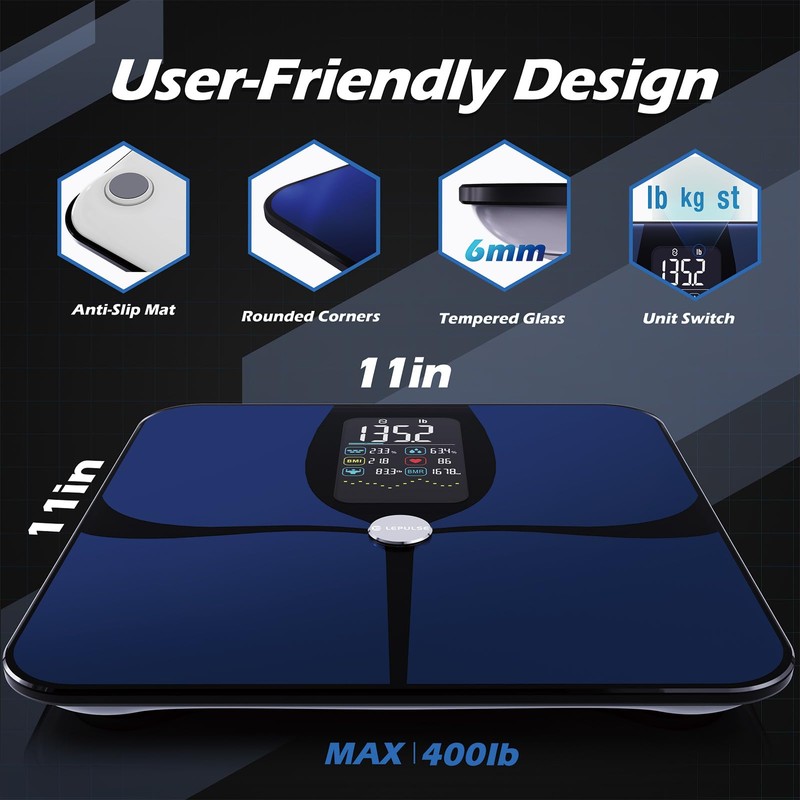 Lepulse Smart Weight Scale With BMI Body Fat Muscle Mass,