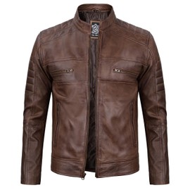 fjackets Cafe Racer mens dark brown leather jacket Men - Leather Biker Motorcycle Jacket Mens - Austin Coffee Dark Brown | [1115485] XL