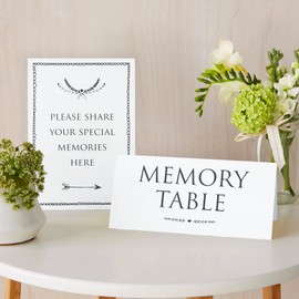ANGEL & DOVE Set of 2 Funeral Memory Table Signs (White) - for Condolence Book, Memorial, Celebration of Life