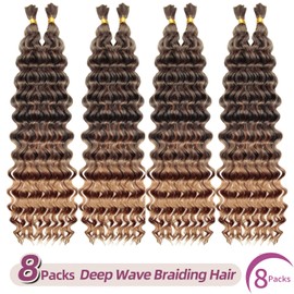 SUYIAPIY Boho Hair for Braiding Deep Wave Bulk Hair for Braiding Natural Black Micro Twist No Weft Wet and Wavy Braids 1B/27 22 Inch 8 pack