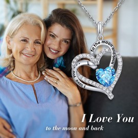 FOREVER QUEEN December Birthstone Necklaces Turquoise Heart Necklace 925 Sterling Silver I Love You to The Moon and Back Necklaces Birthday Gift for Women Mother Girlfriend Wife