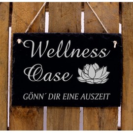Wellness Oasis Sign Made of Slate Engraved - Gönn Dir eine Auszeit Door Sign Decorative Spa Sauna Wellness Oasis 22 x 16 cm