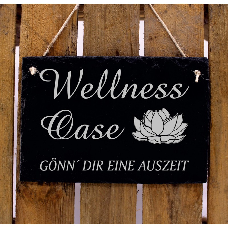 Wellness Oasis Sign Made of Slate Engraved - Gönn Dir