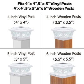 SIEDiNLAR Solar Post Cap Lights Outdoor Glass 2 Modes 8 LEDs for 4x4 5x5 6x6 Posts Fence Deck Patio Decoration Warm White/Cool White Lighting White (2 Pack)