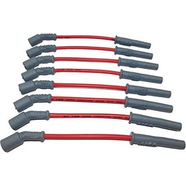 MSD Super Conductor, juego de cables de bujía, chaqueta roja, 40-50 OHMS por pie, ángulo de capuchón multiángulo, diámetro de 8.5 mm, longitud de 12 pulgadas, compatible con motores de camiones LS1 de