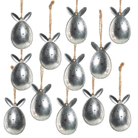 Logbuch-Verlag 12 Vintage Easter Bunny Hanging Decorations, Silver, 5 cm, Metal Easter Bunny Hanging Easter Decorations, Gift Tags
