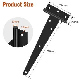 Shed Door Hinges, 8 Inch (200mm) Door Hinges, Heavy Duty Outdoor T Hinges, 4 Pack Black Strap Tee Hinges with Screws, Gate Hinges for Wooden Garden Gate Door Window Barn