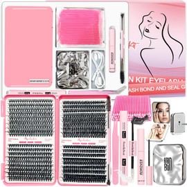 Qiveaory DIY Wimpern Extensions Kit 720Pcs D Curl Wimpern Cluster 1X/2X Vergrößerung LED Kompaktspiegel Wimpernkleber und Sealer,Entferner for Lashes,Pinzette Pinsel Applicator(10-18mm,30-60D)