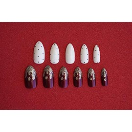 EDA LUXURY BEAUTY BURGUNDY WHITE GOLD FRENCH LUXE DESIGN Press On Nails Full Cover Acrylic Nail Kit Artificial Nail Tips False Nails Extra Long Oval Round Pointed Almond Stiletto Nail Art Fake Nails