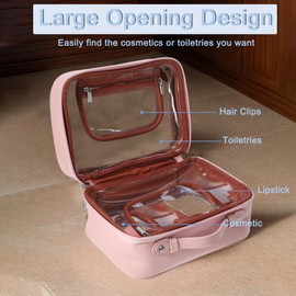 VOCOSTE TSA Approved Toiletry Bag, Clear Makeup Bag Travel Cosmetic Bag, Waterproof Travel Cosmetic Case, Large Transparent Makeup Bag for Women Girls, Pink