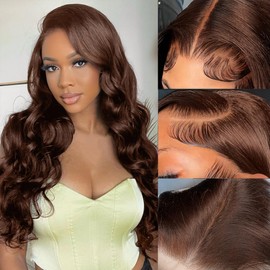 Katonyo 13x4 Chocolate Brown Lace Front Wig Human Hair 26 Inch Body Wave Lace Front Wigs Human Hair Pre Plucked Brown Wig Human Hair 180% Density Colored Frontal Wigs Human Hair Wigs for Women