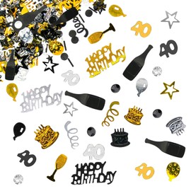 Giftota Happy 40th Birthday Confetti - 100g / 3.53oz Number 40 Table Confetti - Metallic Foil Confetti - Table Scatter Confetti Decorations for Birthday Party DIY Art and Crafting - Black Gold Silver
