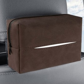 SUNTRADE Car Tissue Holder, PU Leather Car Napkin Holder for Backseat, Center Console and Sun Visor with Adjustable Strap (Brown-A)