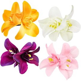 5 Pcs Colorful Artificial Bohemian Hawaiian Hibiscus Plumeria Flower Hair Clips and Barrettes - Seaside Holiday Bridal Hair Styling Accessories