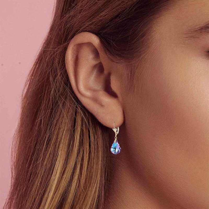 Austrian Crystal Baroque Drop Leverback Earrings for Women Fashion 14K