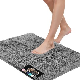 Chenille Plush Dog Pad, Highly Absorbent Microfiber Door Mat and Pet Rug, Machine Washable Rug Mat for Kitchen Bathroom Bedroom Indoor and Outdoor (Grey)