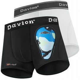 Davion 2-Pack Boys Underwear with 1 Soft Protective Athletic Cup Youth Briefs for Football, Baseball, Lacrosse(Black/White-M)