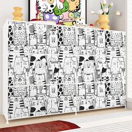 Mangoloo Black and White Cat Wallpaper Peel and Stick Funky Kitten Animal Wallpaper for Kids Bedroom Dollhouse Removable Black Contact Paper for Cabinets Shelf Liner Cat Sketchy Mural Wall 17.5"x102"