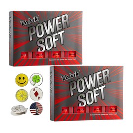 Volvik Power Soft Explosive Ball Speed Golf Balls 2 Dozen (Red Color 24 Balls) Bundle with 5 Ball Marker and 1 Magnet hat Clip