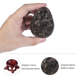 KYEYGWO 62-80 mm Black Crystal Egg with Display Stand, Natural Septarian Dragon Stone Crystal Geode Cluster Gemstone Eggs Figurine Collectibles for Home Table Decor